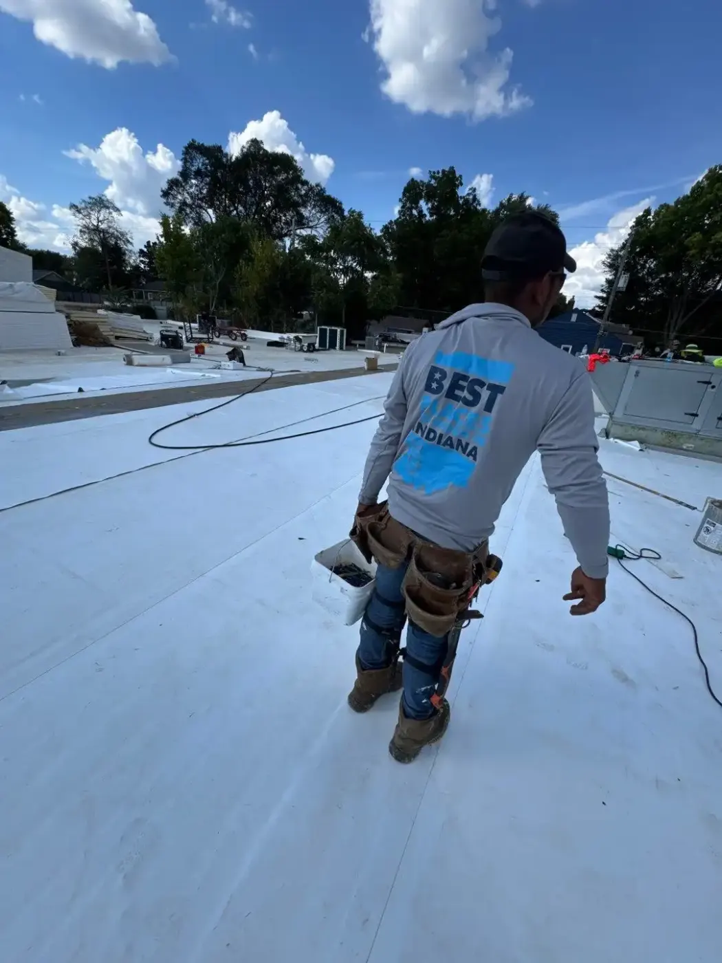 Tarping and dry-in on a Ingalls commercial roof